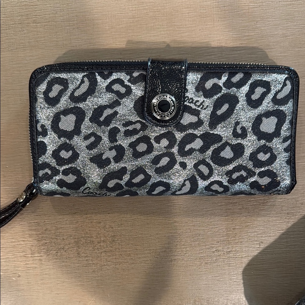 Coach Black and Gray Leopard Print Wallet